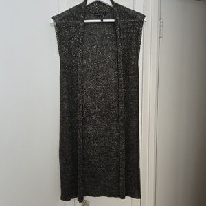 Sarah Pacini Wool Mix Open Black Gold Knit Top Sleeveless Cardigan Made In Italy